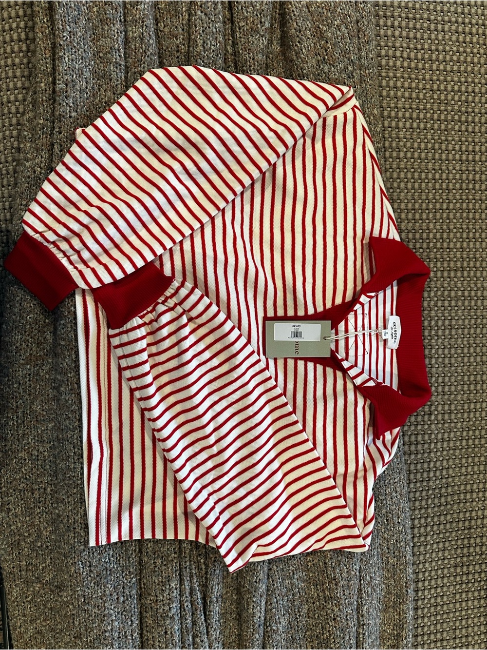 Women’s Red & White Striped Polo Top